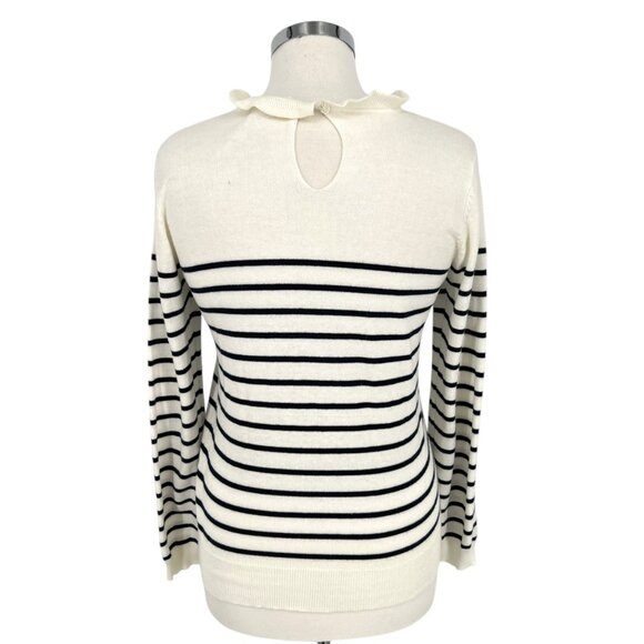 Böhme Striped Ruffled Neck Sweater Ivory White Black Size Medium - Picture 6 of 10